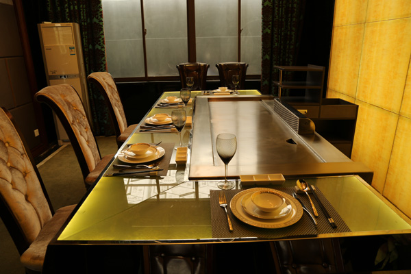 7 seats Commercial Hotel Teppanyaki Table with Galaxy Black Marble