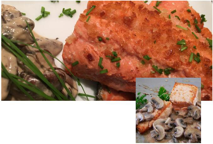 round table tepanyaki outdoor | Salmon with absinthe mushroom cream sauce