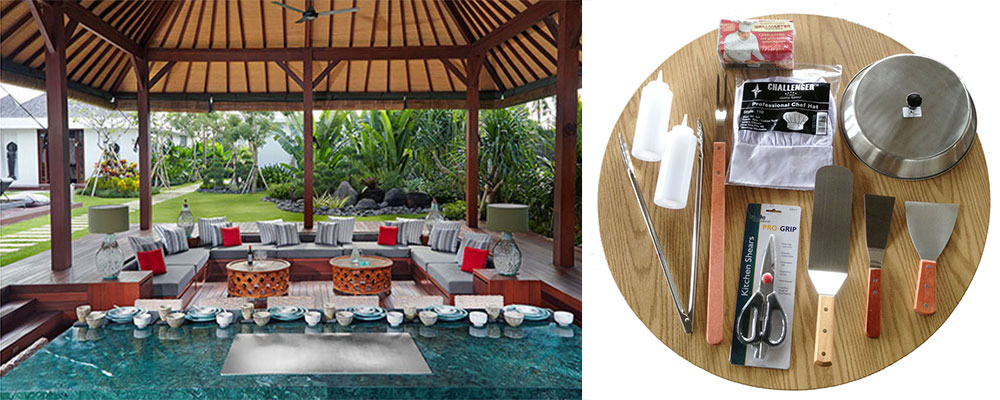 Outdoor teppanyaki grill equipment and barbecue tools
