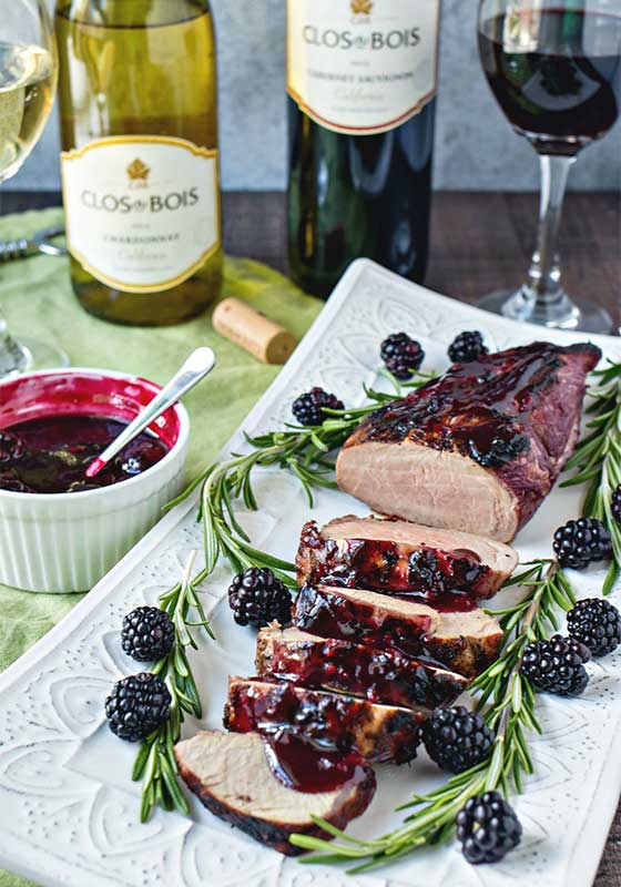 Pork tenderloin with rosemary, red wine, grape glaze