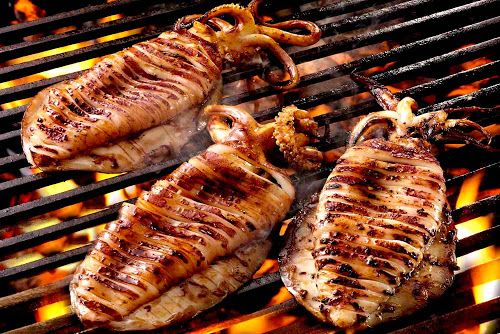 Robata Grill Recipes - Calamari Yaki Grilled Calamari & Halibut Aji Yaki