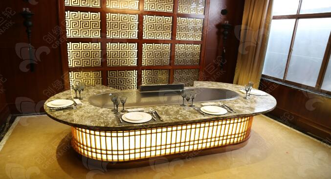 Oval 10 Seat Teppanyaki Table with GAS and Built in Ventilation Extractor Fan