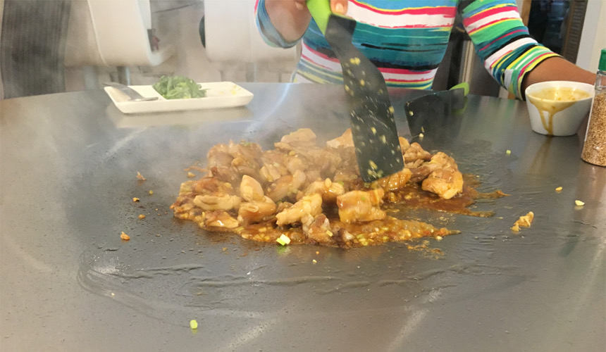 Teppanyaki Grill Table | Orange Chicken on Teppanyaki