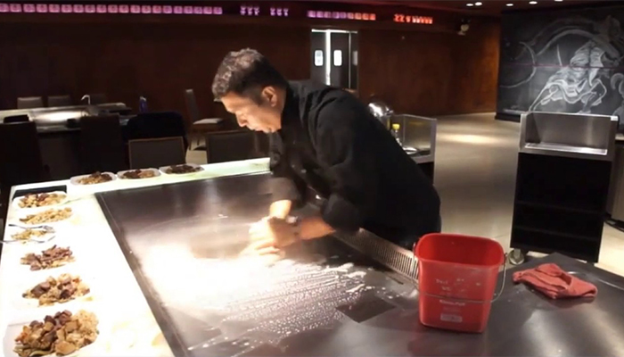 Teppanyaki grill table equipment cleaning steps