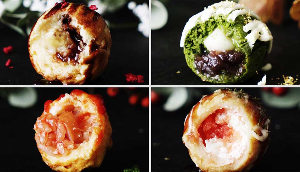 Takoyaki Recipe - Mentaiko Takoyaki | Mini Omurice | Chocolate Banana Castella| Matcha Adzuki Cake
