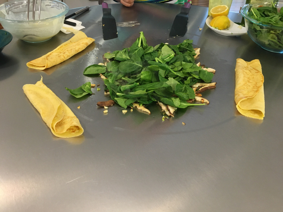 Teppanyaki grill table | Teppanyaki spinach and mushroom pancakes