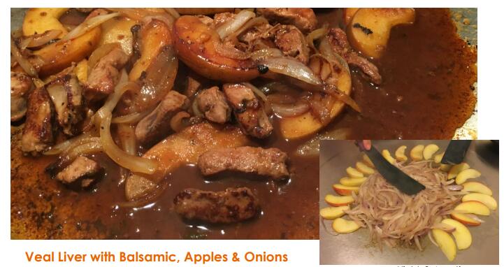 Teppanyaki cooktops table | Balsamic vinegar, apple and onion beef liver