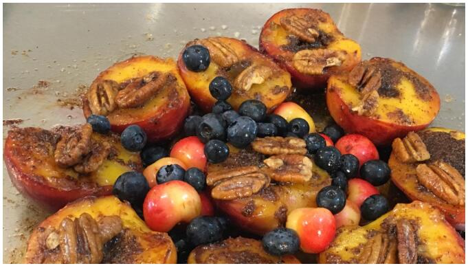 Japanese Teppanyaki Table |  “Boozy” Grilled Fresh Aromatic Peaches