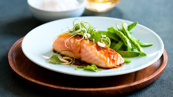 Sweet chilly teppanyaki salmon