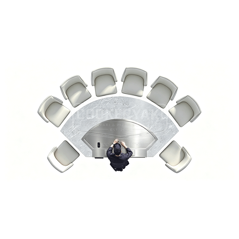 Fan-Shaped Teppanyaki Table -25mm quenched steel plate