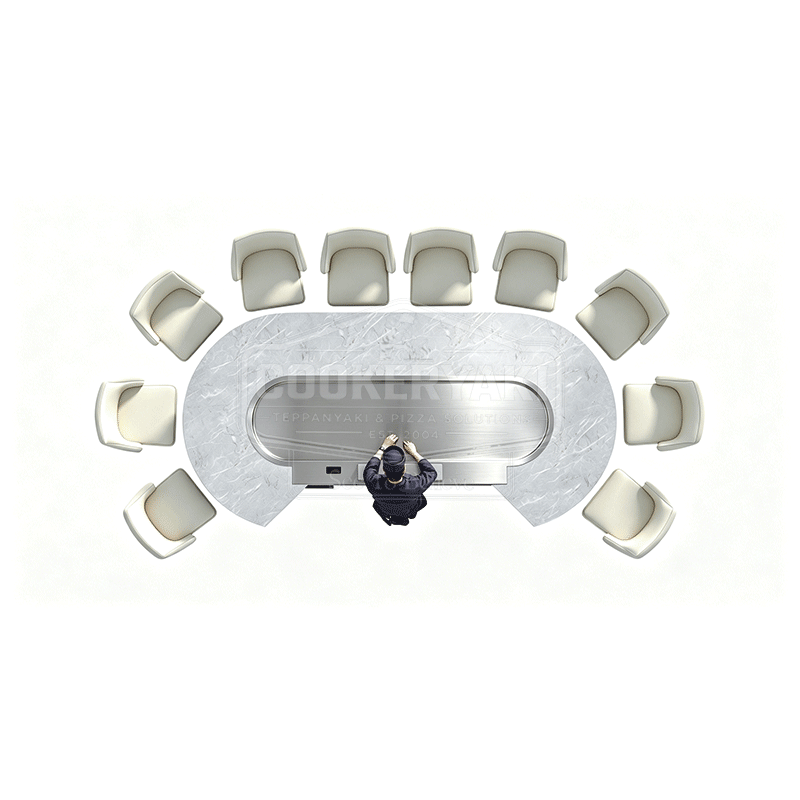 Oval Teppanyaki Table - 25mm quenched steel plate