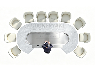 Oval Teppanyaki Table - 25mm quenched steel plate