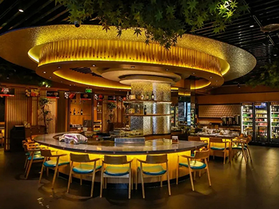 Custom Round Teppanyaki Grill Table with Dual Chef Stations