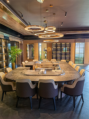 Custom Shaped Teppanyaki Grill Table with Dual Chef Stations