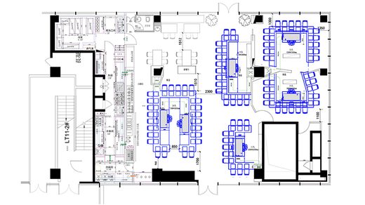 CAD Layout: 6 Rectangular Teppanyaki Grills in a Buffet Restaurant