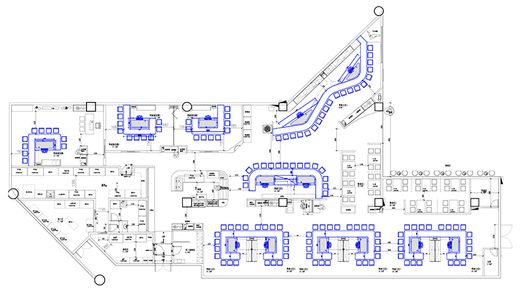 CAD Layout: 9 Rectangular + 4 Custom Teppanyaki Grills, 132 Seats